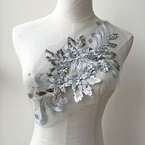 Exquisite Silver Crystal Flower Applique Embroideried Sequins Details Floral Motif Sew onto Lyrical Dance Dress Prom Dress Evening Gown