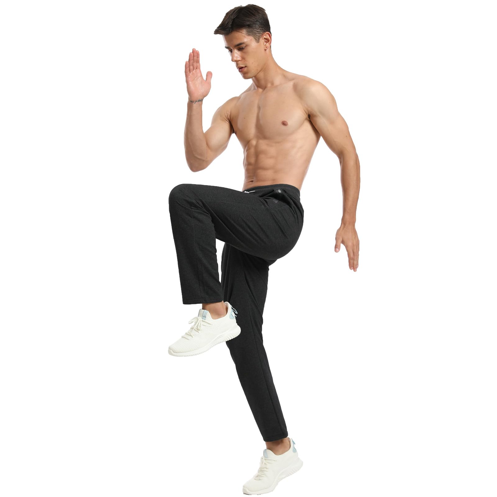 ZOXOZ Jogginghose Herren Trainingshose Herren Baumwolle Sporthose Lang Fitness Sweathose mit Reißverschluss Taschen Schwarz XL 4