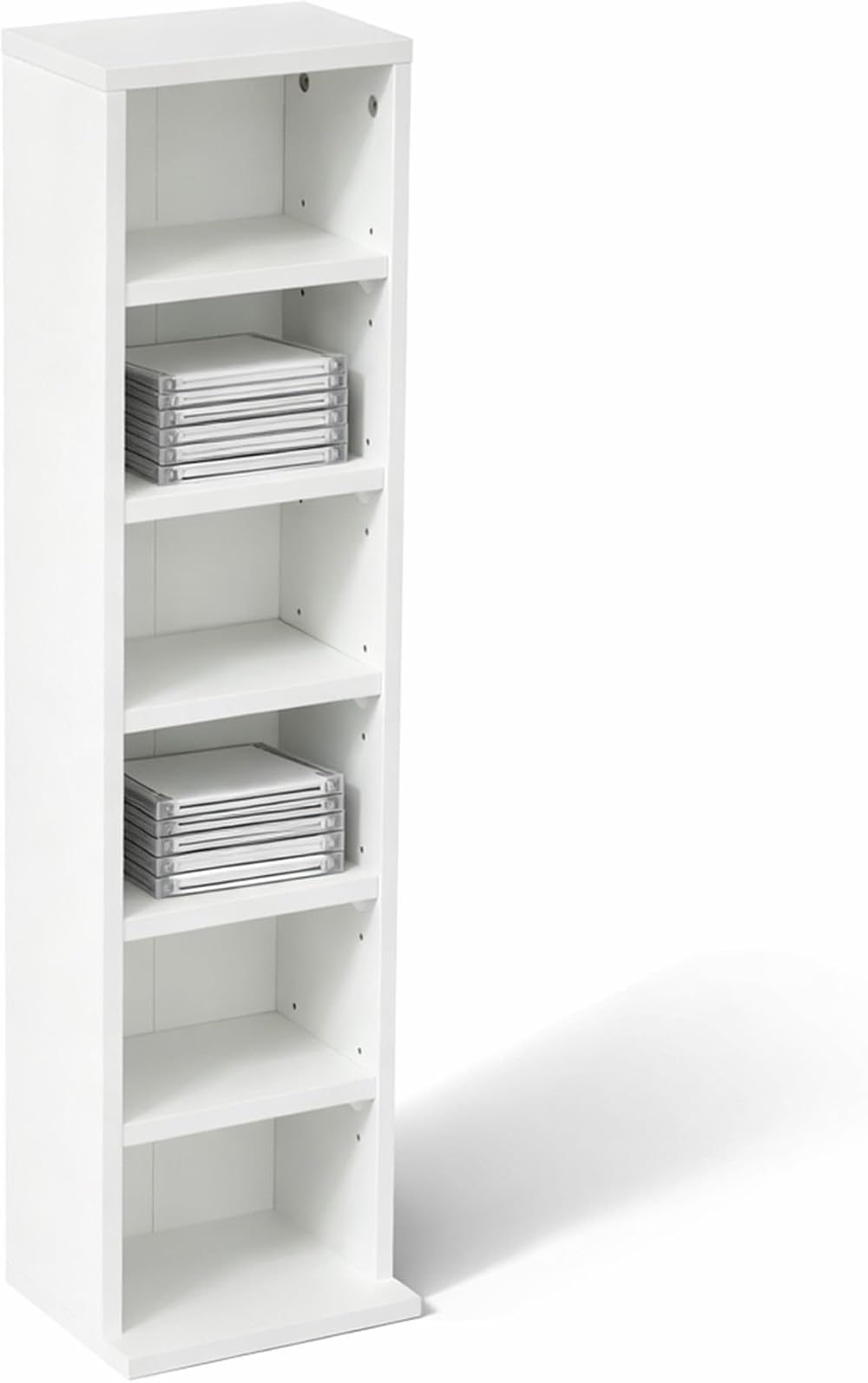 Oypla 6 Tier White Wooden CD DVD Game Shelf Storage Tower 102 Capacity