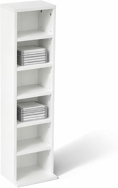 Oypla 6 Tier White Wooden CD DVD Game Shelf Storage Tower 102 Capacity