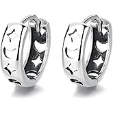 Kokoma Star Moon Hoop Earrings for Women 925 Sterling Silver Vintage Small Huggie Hoops Cartilage Earrings Hollow Stars Hypoallergenic Ear Jewelry