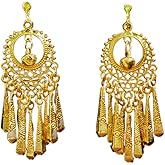 Indian Long Waterdrops Tassel Boho Jingling Bell Ethnic Clip on Earring for Women Lightweight Vintage Bollywood Traditional Gypsy Bohemian Gold Dangle Festival Holiday Party Non Pierced Ears Jewelry