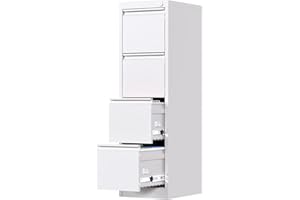 GangMei 4 Drawer File Cabinet, Office Filing Cabinet with Lock/Drawer, Metal Vertical File Storage Cabinet for A4 Letter/Legal Size, 14.96" W x 17.72" D x 52.36" H, Assembly Required (White)