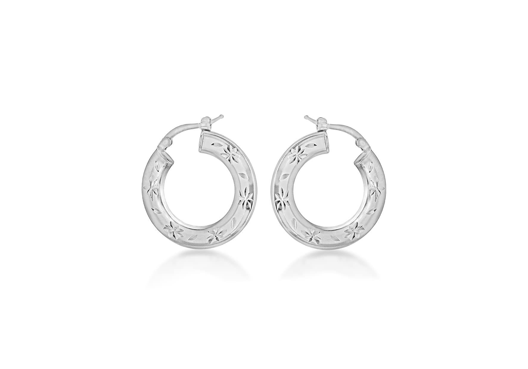 Tuscany Silver Women's Sterling Silver Rhodium Plated Diamond Cut 25.6 mm Floral Creole Earrings