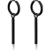 KVANU Punk Stainless Steel Long Bar Small Huggie Hoop Earrings Dangle Drop Ear Earrings for Women Men