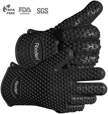 Aboden Silicone Heat Resistant Grilling BBQ Gloves for Cooking, Baking, Smoking &amp; Potholder , Pack of 2, Black