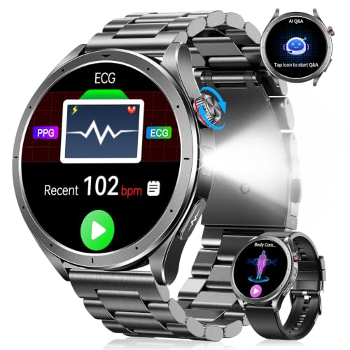 Men's Smart Watch with ECG, VFC, Microcheck, Blood Pressure, AI-GPT, SOS Call, 24H Sleep/Heart Rate/SpO2, 120+ Sports Modes, Flashlight, 5ATM Smartwatch for Android iOS Black