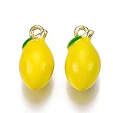 DanLingJewelry 50Pcs Yellow Lemon Charms for Jewelry Making Brass Enamel Charms with Loop 3D Brass Fruit Pendants for DIY Bracelets Necklaces Keychains