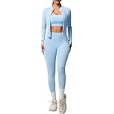 3 Piece Women’s Workout Set – Zip-Up Jacket, Sports Bra & High-Waist Leggings – Stretchy Breathable Yoga Outfit