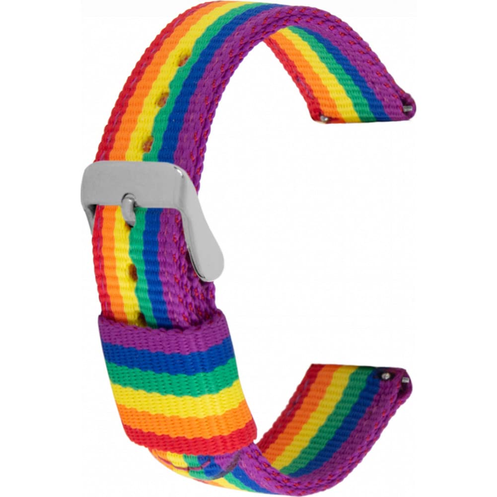 Toff London Ladies Rainbow Textile Watch Strap, Quick Release with Silver Metal Buckle, Band Width 18mm