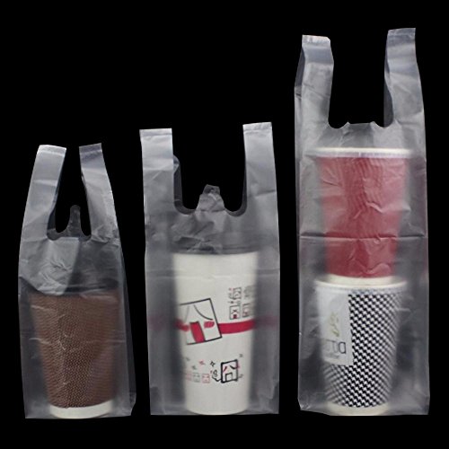 4.7x16.5 inch Clear Vest Style Handle Drinking Beverage Take Out Containers for Restaurant Transparent Disposable Food Storage Organization Sets Cup Carrier Bag (100, Glossy) - Thumbnail 5