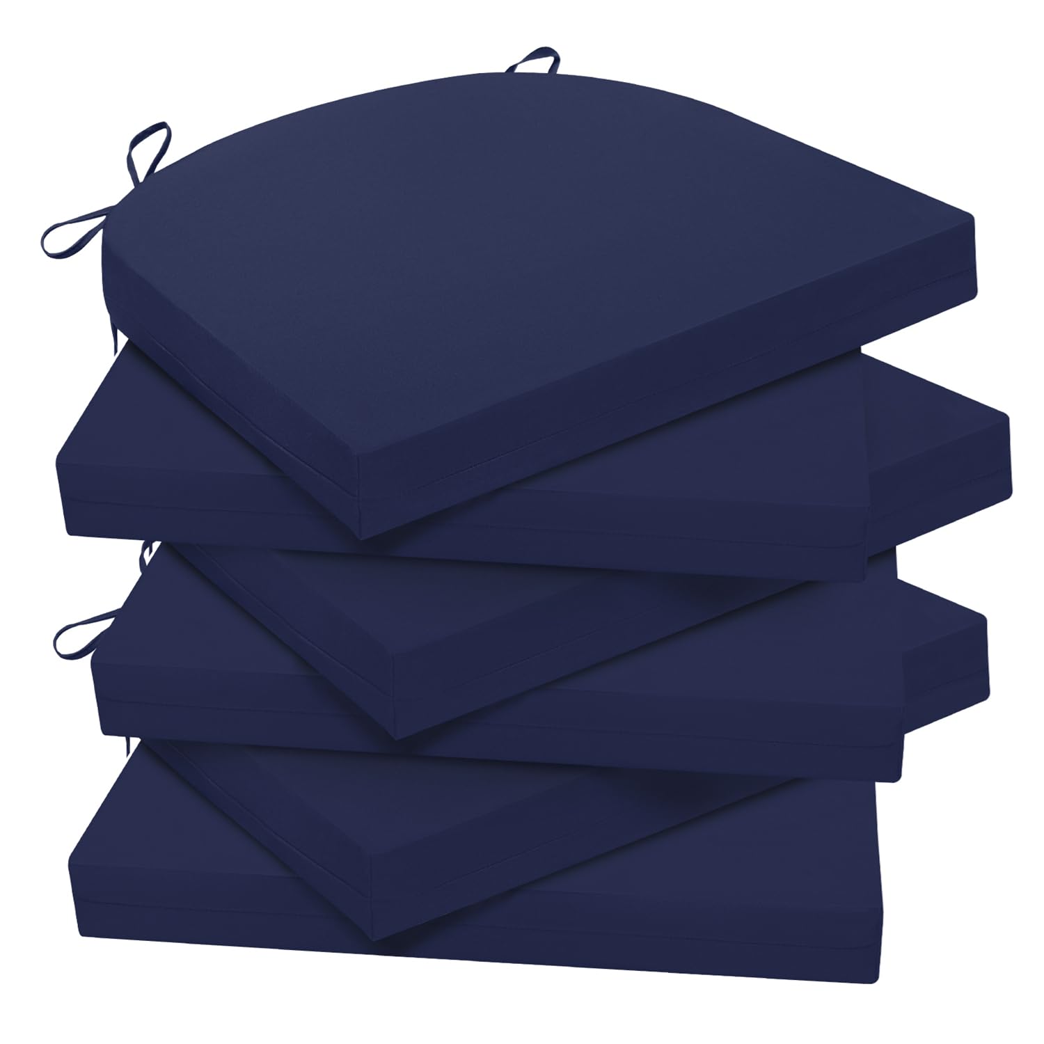 Photo 1 of Wellsin Outdoor Chair Cushions for Patio Furniture - Patio Chair Cushions Set of 6 - Water Resistant Round Corner Outdoor Seat Cushions 17"X16"X2", Navy