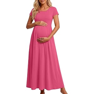 Summer Dresses for Women Short Sleeve Maternity Work Long Maxi Clothes Casual Crew Neck Pregnancy Trendy Sundress