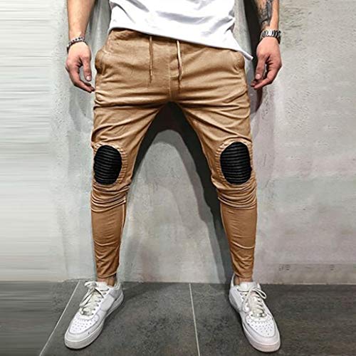 AgrinTol Mens Sports Pants, Men's Spring Winter Joggers Solid Patchwork Drawstring Sweatpants Trouser Pants Khaki