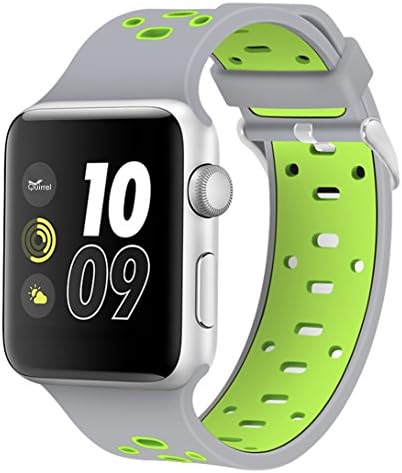 Apple Watch Band, Quirrel 42mm Soft Silicone iWatch Replacement Wristband for Apple Watch Sport &amp; Edition All Series – 42mm Gray/Green