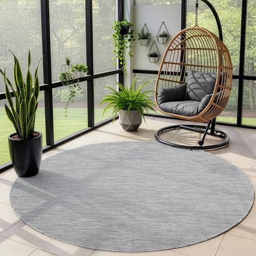 Outdoor Teppich Wetterfest Einfarbiges Design Terrasse Balkon Teppich Rund Küche Garten Sisal-Look Küchenteppich Läufer Flur, Größe: 160 cm Rund, Farb