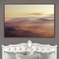 Framed Canvas Wall Art Orange Sunset Abstract Aerial Colorful Digital Art Landscape Minimalist Mountain Top Multicolor - 16x24 inches