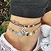 Simsly Moon Double Anklets Bracelets Dainty Silver Sequins Summer Beach Foot Chain Jewelry for Women and Girls