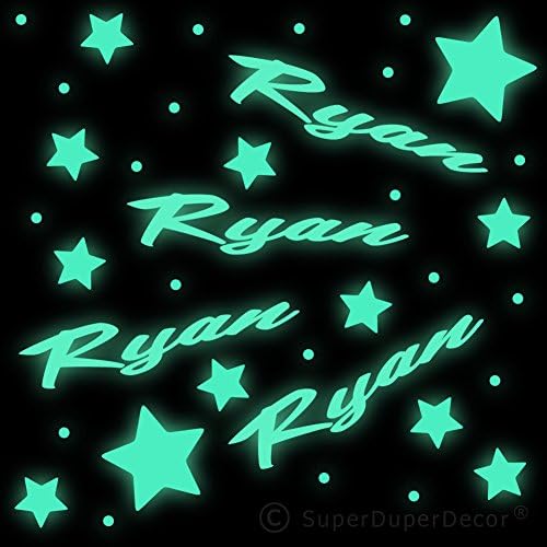 SuperDuperDecorGLOW IN THE DARK NAME & STARS Stickers - Personalised Bedroom Wall Ceiling - LARGE