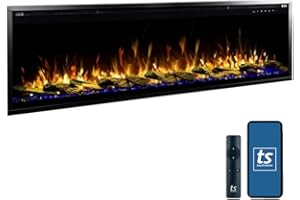 Touchstone Sideline Elite Pro 60" Smart Electric Fireplace- Wall-Mount/Recessed Installation- 6 Realistic Flame Colors- 13-Color Down Lighting- Crackle Sound- 1,500W Heater