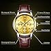 Mens Watches Men Luxury Chronograph Waterproof Sport Date Business Analogue Brown Leather Wrist Watch (Gold)