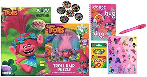 Dreamworks Trolls Poppy Coloring Book, Puzzle, Notebook, and Sticker Set With Crayons - Includes 96 Page Coloring Book, 48 Piece Puzzle, Notebook With Pink Pen, and Lots of Stickers - Hug Me!