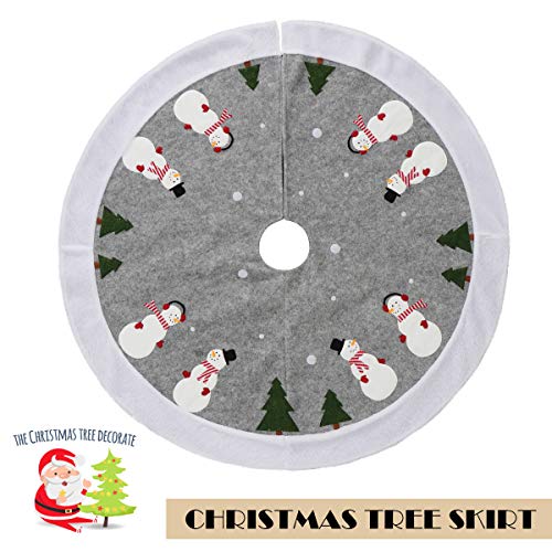 EDLDECCO Christmas Tree Skirt Snowman Printing with Faux Fur Trim 48 inches Large X'Mas Holiday Party Decor Ornaments