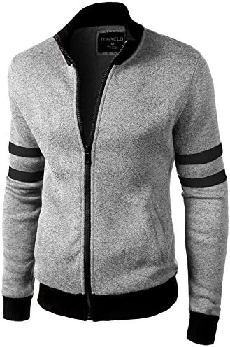 Full Zipper Striped Sleeve Lined Slim Fit Jackets,006-charcoal,Small