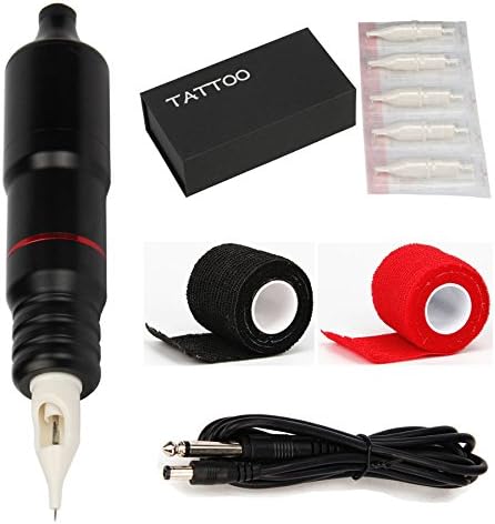 Professional Eyebrow Pen CNC Alloy Rotary Tattoo Machine Gun Eyebrow Tattoo Pens Kit Shader Liner with Cord Needles 4 Colors (Red)