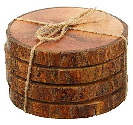 BHI Wooden Coaster DIY Crafts with BARK Edge Round DIY Craft Wooden Log Natural Bark Coaster/Slices (12-14CM Set of 8)