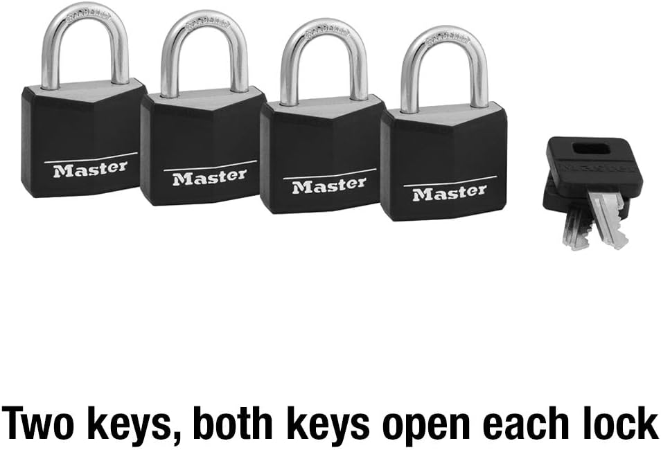 Master Lock 131Q Covered Aluminum Padlock with Key, Black, 4 Pack - - 