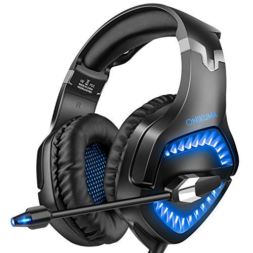 Upgrade Gaming Headset for Xbox One, PC, PS4 Over-Ear Headphones with Noise Canceling Mic, Soft Ear Cushion, 3.5mm Jack Cable for Mac Laptop Tablet Smartphone (Blue)