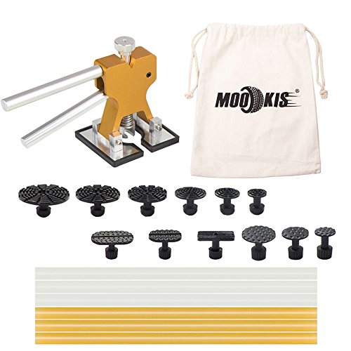 Mookis PDR Tools Paintless Dent Repair Tools, 19PCS Dent Puller Kit with Golden Dent Lifter PDR Glue Sticks for Car Dents Remove