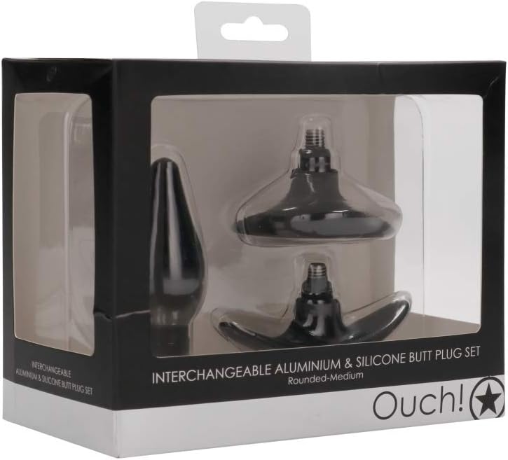 Ouch! by Shots - Replaceable Round Buttplug Set - Medium, Black - Image 3