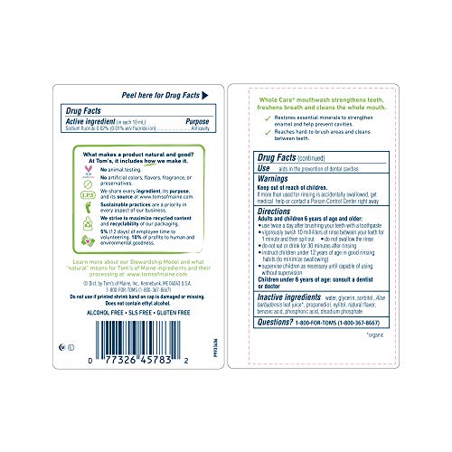 TOM’S OF MAINE, WHOLE CARE NATURAL MOUTHWASH – FRESH MINT, 16 OUNCE