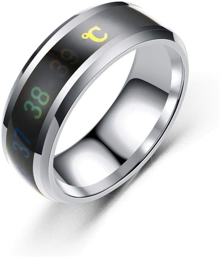 Temperature Monitor Mood Rings, Digital Thermometer Body Temperature Sensor Smart Rings Wedding/Couple/Lovers Rings, Suitable Size Titanium Steel Wave Rings for Women & Men(Size)