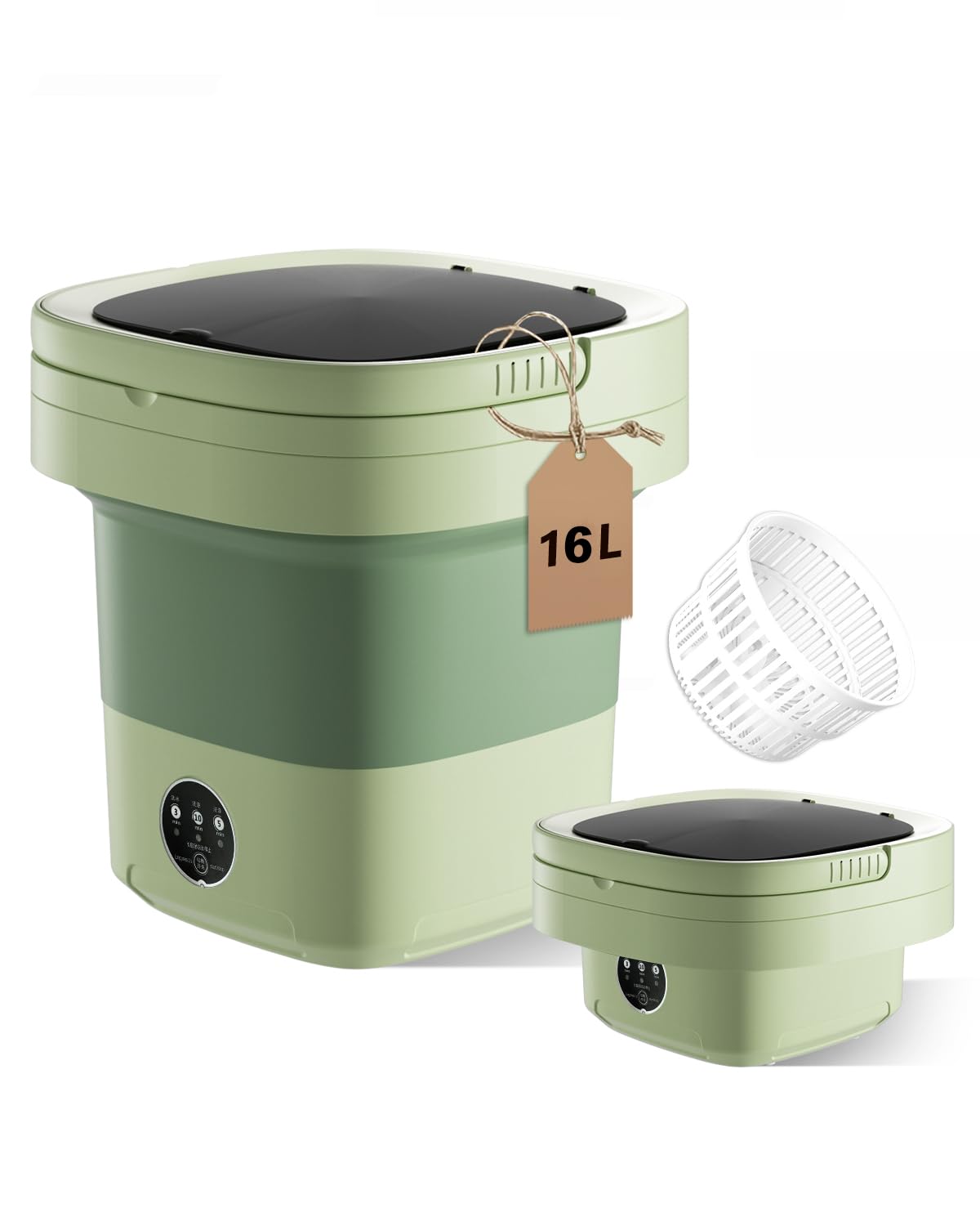 Photo 1 of 16L Large Capacity Portable Washing Machine, Laundry Washer Cleaning for Underwear, Baby Clothes, Shirts,Small Delicates. Foldable Mini Washer and Dryer Combo for Apartment,Hotel,Camp,RV,Travel(Green)