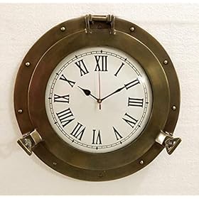 Vintage Navigation Marine Brass Ship Porthole Clock 15'' Ship Window Wall Clock 516iO6b8E0L