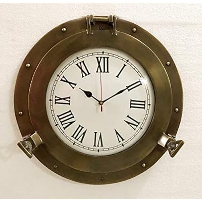 Vintage Navigation Marine Brass Ship Porthole Clock 15'' Ship Window Wall Clock 516iO6b8E0L