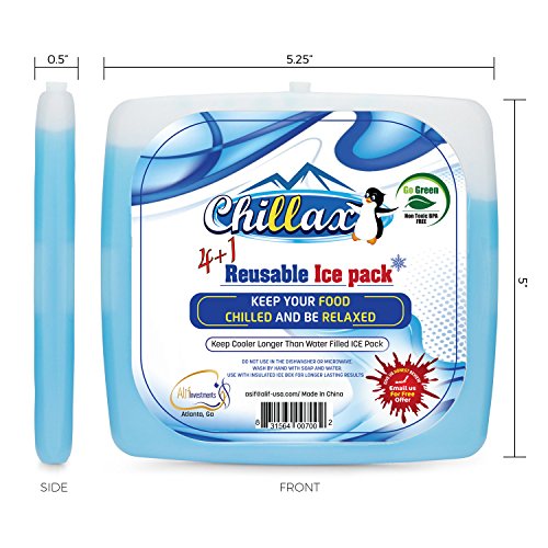 Premium Slim Lunch Ice Packs Set of 5 By Chillax Great with Lunch Box and Lunch Bag Long Lasting Reusable Ice Pack