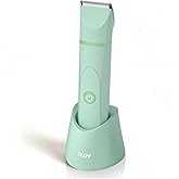 OLOV Electric Body Hair Trimmer - Groin Trimmer for Men - Bikini Trimmer Women - Wet/Dry Shaver Groomer, Replaceable Ceramic Blade Heads, USB Recharge Dock, Waterproof Hygiene Razor, Green