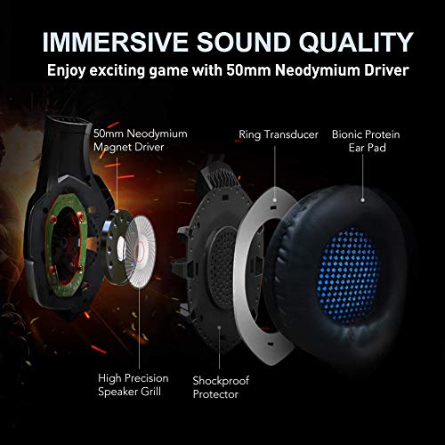 New Xbox one Gaming Headset ONIKUMA K5Ppro 3.5mm Stereo Wired Over Ear Gaming Headset with Mic&Noise Cancelling & Volume Control for New Xbox One/PC/Mac/ PS4/ Table/Phone (Black&Blue) - Thumbnail 4