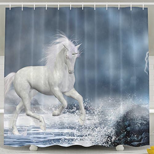 Polyester Waterproof A White Unicorn Decorative Unique Stylish Bath Shower Curtain With Hooks Marriage Gifts For Men And Women 60 X 72 Inch