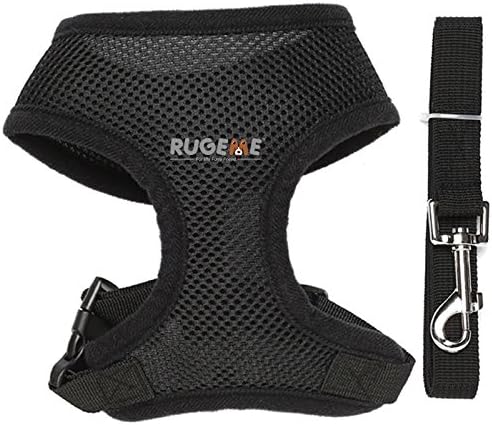 Rugeme Soft Mesh Non Pulling Puppy Harness with Leash Set (Halloween Sale) (Large, Black)