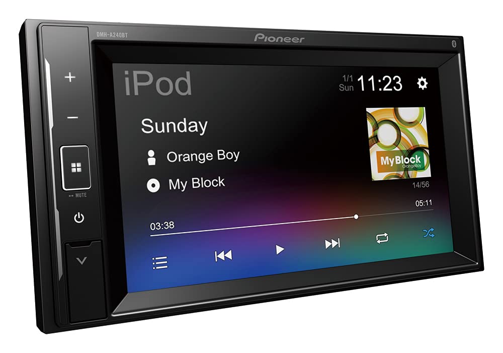 Pioneer DMH-A240BT Mechafree Touchscreen Multimedia Player with Smartphone Mirroring, Bluetooth, 13-band GEQ, Advanced Audio Features and Premium Audio Quality, Black, 6.2”