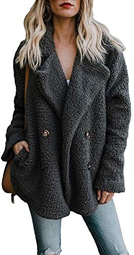 OopStyle Womens Lapel Sherpa Fleece Open Front Coat with Pockets Outerwear