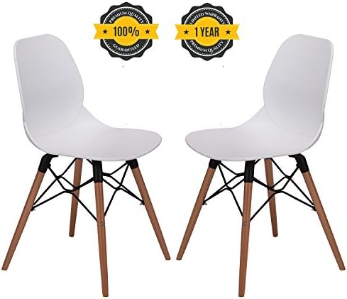 OTTITI Mid Century Modern Dining Room Chairs - Eames Style DSW Side Chair with Tufted Wooden Leg and Upgraded Base, White, Set of 2