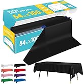 Niuara Black Plastic Table Cover Roll - 54IN x 100FT, Table Cloth for Rectangle Table with Slide Cutter, Plastic Table Cloth Disposable with Cut-to-Size Design for Weddings, Banquets, Parties