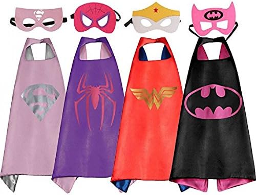 LansKids Comics Cartoon Heros Dress Up Costumes 4 Satin Capes with Felt Masks For Girls 4pcs