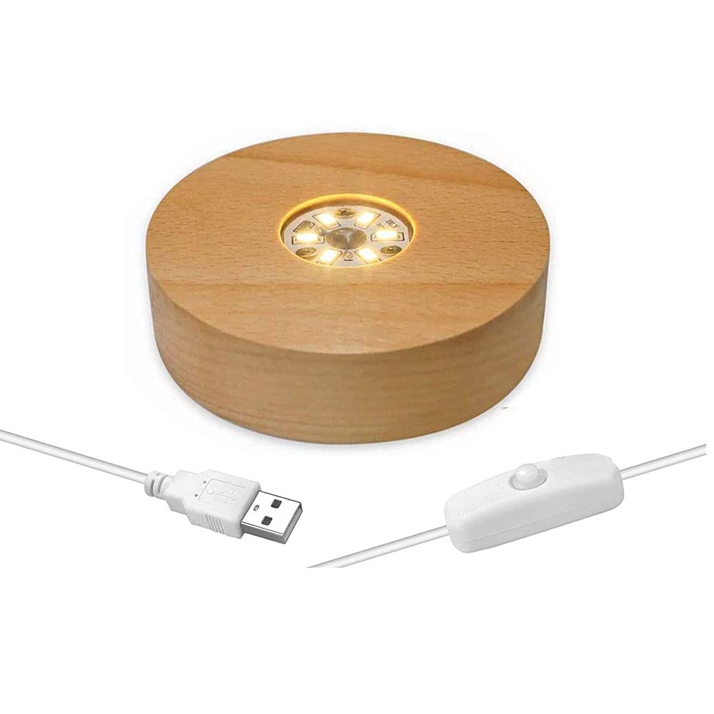 CDIYTOOL Wooden LED Light Base, Round LED Light Dispaly Base Plate Desktop Display Base Stand Ornament Powered by USB for Crystal Ball Jewelry Glass Resin Art Vase Acrylic